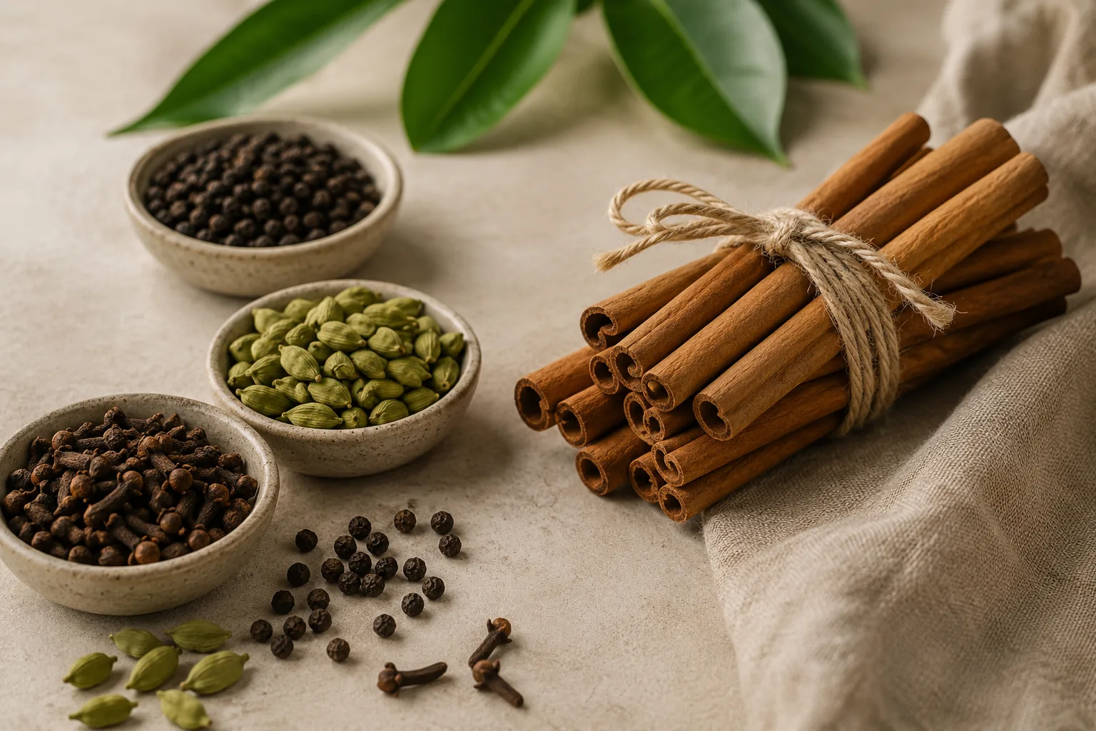 Premium whole spices on volcanic stone surface