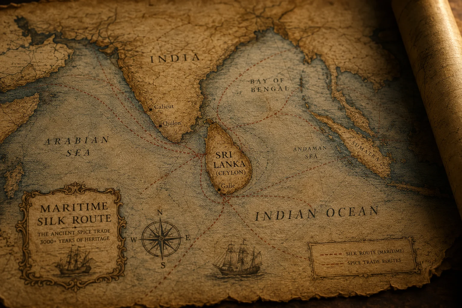 Ancient Maritime Silk Route map showing Sri Lanka as central hub